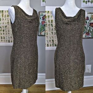 Vintage 90s Donna Ricco Dress Metallic Gold Glitter Cowl Cocktail Size Petite 6